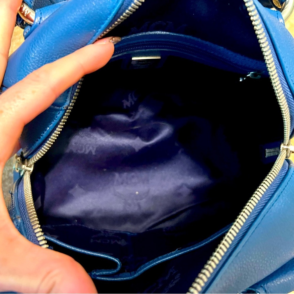 Authentic MCM Mini Boston Bag Blue Leather - Picture 13 of 16